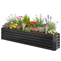 Outsunny 8 x 1.3 x 1.5ft Galvanized Raised Garden Bed, Reinforced Outdoor Planter Box with Open Bottom, Black(m-2)
