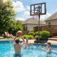 Soozier Basketball Hoop, 7.7 FT to 10 FT Adjustable, Portable Basketball Goal with 43'' Shatterproof Backboard,Fillable Base(m-10)