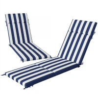 Outsunny Outdoor Chaise Lounge Cushions Set of 2 with 6 Ties, High-Density Foam, for Patio and Poolside, Dark Blue and White(m-1)