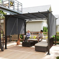 Outsunny 10' x 10' Retractable Pergola Canopy, UPF50+ Outdoor Metal Pergola Gazebo Sun Shade Shelter with Steel Frame, Dark Grey(m-9)