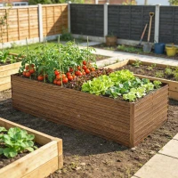 Outsunny 8' x 4' x 2' Raised Garden Bed, Galvanized Planter Box for Growing Flowers, Herbs and Vegetables Dark Brown Wood Effect(m-8)