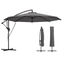 Outsunny 10FT Cantilever Patio Umbrella with 8 Ribs, Offset Patio Umbrella with Cover and Wind Ropes for Garden, Yard, Dark Grey(m-2)