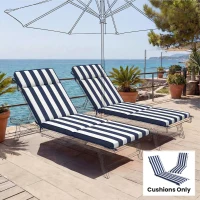 Outsunny Outdoor Chaise Lounge Cushions Set of 2 with 6 Ties, High-Density Foam, for Patio and Poolside, Dark Blue and White(m-9)