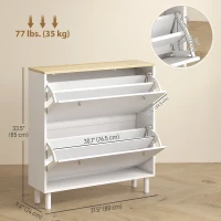 HOMCOM 2 Drawers Shoe Storage Cabinet with Adjustable Shelves for 16 Pairs of Shoes, White(m-3)