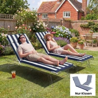 Outsunny Outdoor Chaise Lounge Cushions Set of 2 with 6 Ties, High-Density Foam, for Patio and Poolside, Dark Blue and White(m-7)