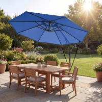 Outsunny 10FT Cantilever Patio Umbrella with 8 Ribs, Offset Patio Umbrella with Cover and Wind Ropes for Garden, Yard, Navy Blue(m-8)