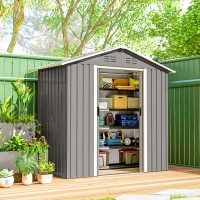 Outsunny 6.5x3.5ft Metal Garden Storage Shed for Outdoor Tool Storage with Double Sliding Doors and Vents, Light Grey(m-8)