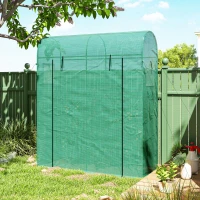 Outsunny Mini Greenhouse, Portable Garden Green House with Roll-up Door and Mesh Windows, 6' x 2' x 6.6', Green(m-10)