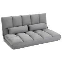 HOMCOM Convertible Floor Sofa Chair, Folding Couch Bed, Guest Chaise Lounge with 2 Pillows, Adjustable Backrest and Headrest, 51.25" L, Light Gray(m-11)