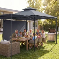Outsunny Patio Gazebo with Double Roof Outdoor Gazebo Canopy with Extendable Shade 126" x126" Dark Grey(m-10)