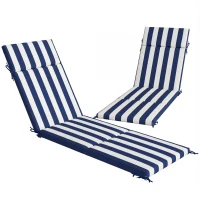 Outsunny Outdoor Chaise Lounge Cushions Set of 2 with 6 Ties, High-Density Foam, for Patio and Poolside, Dark Blue and White(m-11)