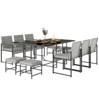 Outsunny 11 Pieces Wicker Patio Dining Set, Rattan Outdoor Furniture Set with 6 Armchairs, 4 Stools, Light Grey(m-2)