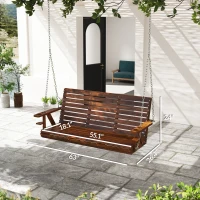 Outsunny 3-Seater Swing Bench, Wooden Porch Swing with Cupholders, Hanging Chains for Patio Garden, Carbonized(m-3)