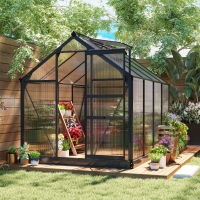Outsunny Greenhouse Garden, Green House, Outdoor Greenhouse Kit, PC Board with Sliding Door, 6.2' x 8.3' x 6.6', Grey