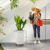 Outsunny Tall Planters for Outdoor Plants Set of 3, 24 In Taper Planters with Drainage Holes, Rattan Decor Plant Pots, White(m-3)