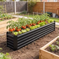 Outsunny 8 x 1.3 x 1.5ft Galvanized Raised Garden Bed, Reinforced Outdoor Planter Box with Open Bottom, Black(m-8)