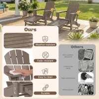 Outsunny Folding Adirondack Chair Set of 2, HDPE Fire Pit Chair with Retractable Ottoman and Cup Holder, Brown(m-4)