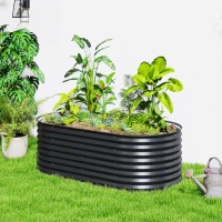 Outsunny 5 x 2.5 x 2 ft Galvanized Raised Garden Bed, Easy DIY Oval Planter Box with Safety Edging and Gloves, Black(m-8)