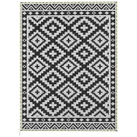 Outsunny Outdoor Rug Carpet Reversible Plastic Straw Rug with LED Lights Black and White 12' x 9' for Patio(m-1)