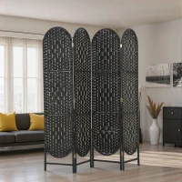HOMCOM Bohemian Privacy Screen, Folding Room Divider with 4 Panels and Arched Top for Bedroom Living Room Office, Black(m-1)