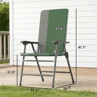 Outsunny Folding Patio Chairs Set of 2, Padded High Back Lawn Camping Chairs with Armrests, 600D Oxford Fabric, Dark Green(m-3)