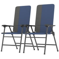 Outsunny Folding Patio Chairs Set of 2, Padded High Back Lawn Camping Chairs with Armrests, 600D Oxford Fabric, Dark Blue(m-11)