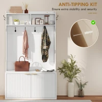 HOMCOM 4-In-1 Hall Tree with Shoe Bench, Modern Coat Rack with Open Shelf for Hallway, Entryway, Bedroom, Living Room, White(m-6)