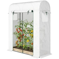 Outsunny Mini Greenhouse, Portable Garden Green House with Roll-up Door and Mesh Windows, 6' x 2' x 6.6', White(m-2)