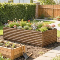 Outsunny 8' x 4' x 2' Raised Garden Bed, Galvanized Planter Box for Growing Flowers, Herbs and Vegetables Dark Brown Wood Effect(m-1)