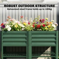 Outsunny Raised Garden Bed Galvanized Steel, Elevated Planter Box with Storage Shelf, Bed Liner, 31.5" High, Green(m-5)