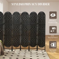 HOMCOM Bohemian Privacy Screen, Folding Room Divider with 6 Panels and Arched Top for Bedroom Living Room Office, Black(m-4)