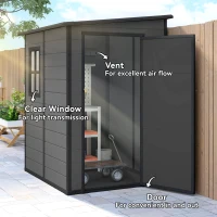 Outsunny 4'x5' Garden Storage Shed, Lean to Shed, Lockable Garden Tool Storage House with Window, Vent, Dark Grey(m-5)