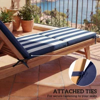 Outsunny Outdoor Chaise Lounge Cushions Set of 2 with 6 Ties, High-Density Foam, for Patio and Poolside, Dark Blue and White(m-6)