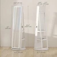 HOMCOM Jewelry Cabinet with Full Length Lockable Mirror, Standing Jewelry Armoire Organizer with LEDs, White(m-3)