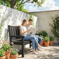 Outsunny 2-Person Garden Bench, HDPE Outdoor Bench with 530 lbs Capacity, Curved Seat for Backyard, Park, Porch, Lawn, Black(m-10)