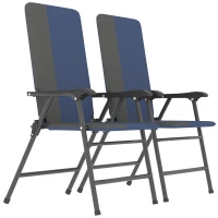 Outsunny Folding Patio Chairs Set of 2, Padded High Back Lawn Camping Chairs with Armrests, 600D Oxford Fabric, Dark Blue(m-1)
