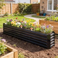 Outsunny 8 x 1.3 x 1.5ft Galvanized Raised Garden Bed, Reinforced Outdoor Planter Box with Open Bottom, Black(m-1)