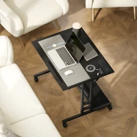 HOMCOM Adjustable Standing Desk with Power Outlets, Stand Up Desk with Tiltable Tabletop, Wheels, Shelf, for Home Office, Black(m-8)