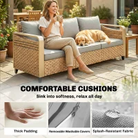 Outsunny Rattan Wicker Sofa 3-Seater Outdoor Patio Sofa with Cushions for Garden Backyard Porch Gray(m-7)