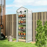 Outsunny Mini Greenhouse with Screen Roof, 5 Tier Portable Small Greenhouse with High Strength PE Cover, White(m-2)