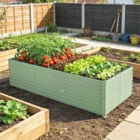 Outsunny 8' x 4' x 2' Raised Garden Bed, Galvanized Planter Box for Growing Flowers, Herbs and Vegetables, Light Green(m-8)