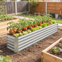 Outsunny 8 x 1.3 x 1.5ft Galvanized Raised Garden Bed, Reinforced Outdoor Planter Box with Open Bottom, Silver(m-8)