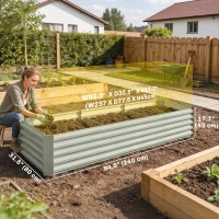 Outsunny 8 x 2.6 x 1.5ft Galvanized Raised Garden Bed, Reinforced Outdoor Planter Box with Open Bottom, Light Grey(m-3)