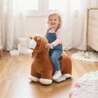 Qaba 6V Battery Powered Ride on Horse with Music, Forward, Foot Pedal, Soft Touch, Washable Cover, for 1.5-5 Years Old(m-10)