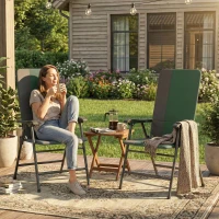 Outsunny Folding Patio Chairs Set of 2, Padded High Back Lawn Camping Chairs with Armrests, 600D Oxford Fabric, Dark Green(m-9)