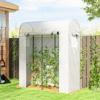 Outsunny Mini Greenhouse, Portable Garden Green House with Roll-up Door and Mesh Windows, 6' x 2' x 6.6', White(m-1)
