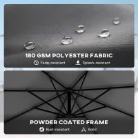 Outsunny 10FT Cantilever Patio Umbrella with 8 Ribs, Offset Patio Umbrella with Cover and Wind Ropes for Garden, Yard, Dark Grey(m-6)