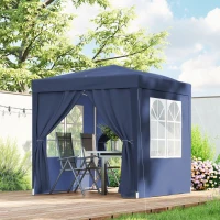 Outsunny 6.6'x6.6' Pop Up Canopy Tent with Sidewalls, Instant Sun Shelter Camping Gazebo with Carry Bag, Blue(m-8)
