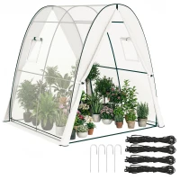 Outsunny Tunnel Hoop House Greenhouse with Sandbags and Hemmed PE Cover, 2 Doors and Screen Windows, 6' x 6' x 6.6', White(m-11)