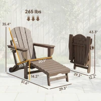 Outsunny Folding Adirondack Chair Set of 2, HDPE Fire Pit Chair with Retractable Ottoman and Cup Holder, Brown(m-3)